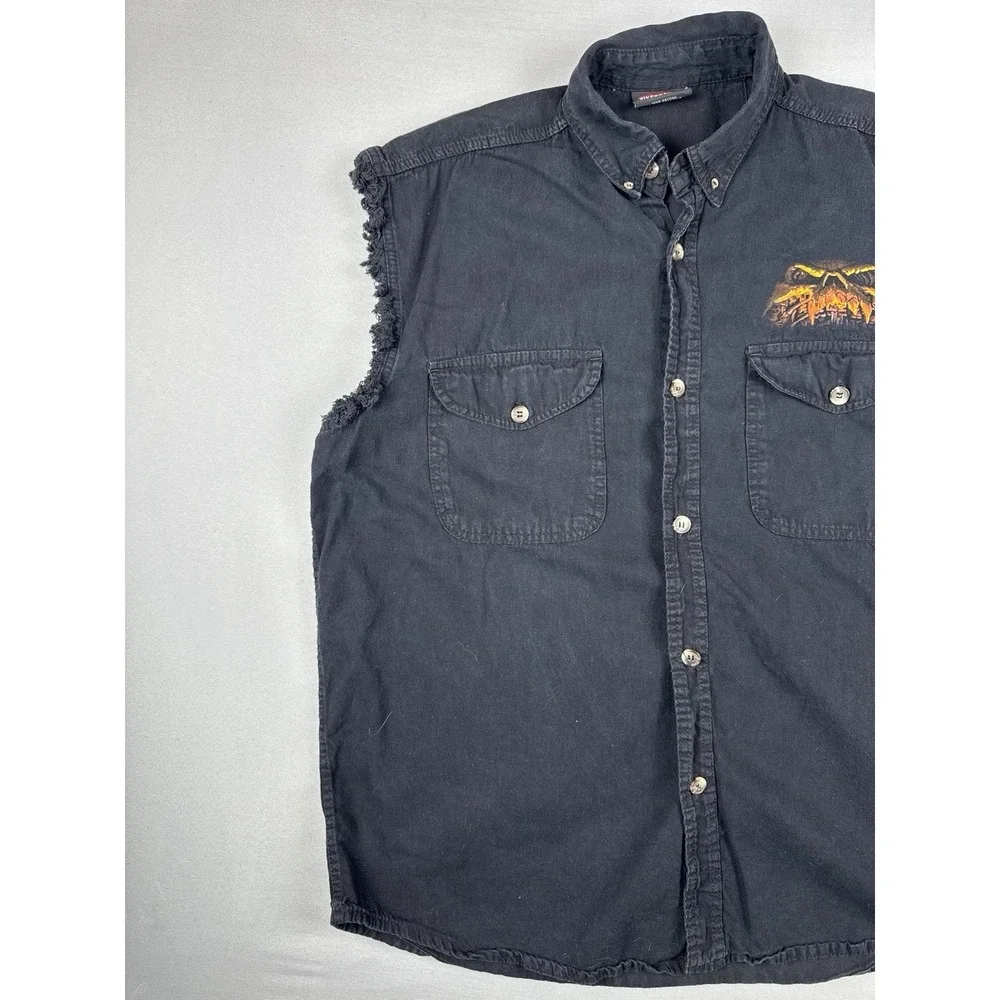 Y2K Bikers Edge Sleeveless Button Up Shirt Skulls Skeleton Motorcycle Flames L